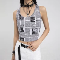 2022 cropped tops women short y2k clothes female sexy harajuku halter belt print vest corset