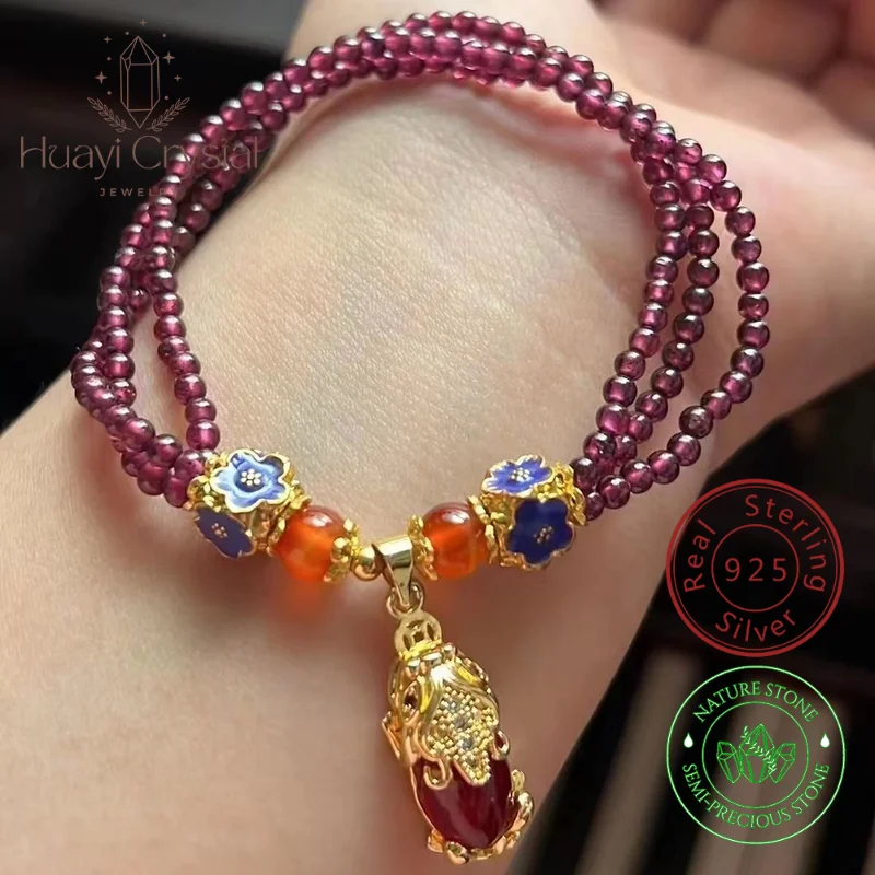 

Multi-layered Purple Tooth Wool Garnet DIY Handmade Bead String Bracelet 14k Gold Covered Brave Charm Women Jewellery Gift