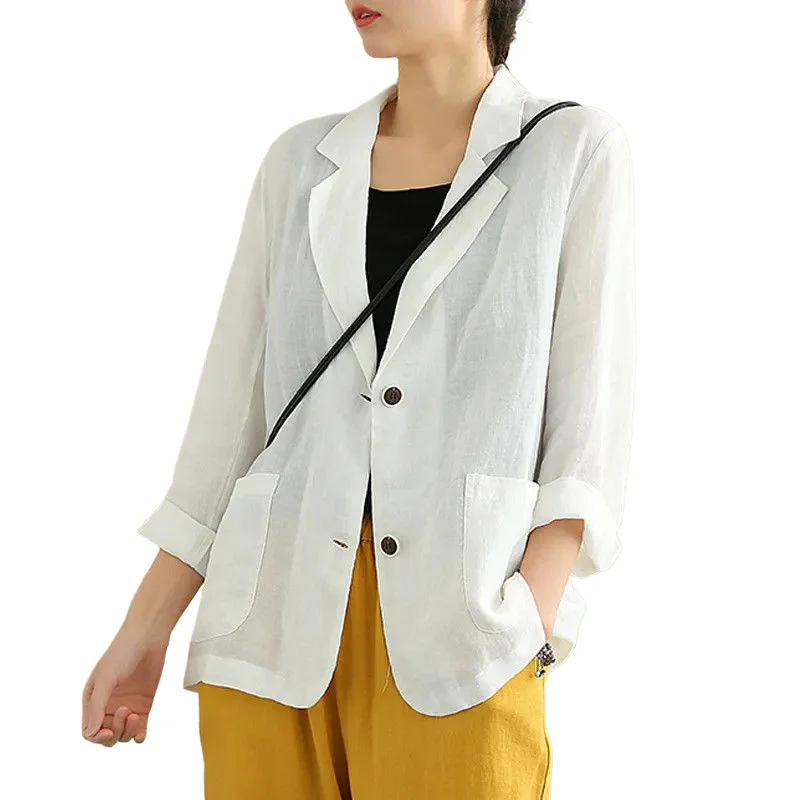 Женский элегантный хлопковый пиджак свободного покроя повседневный однотонный