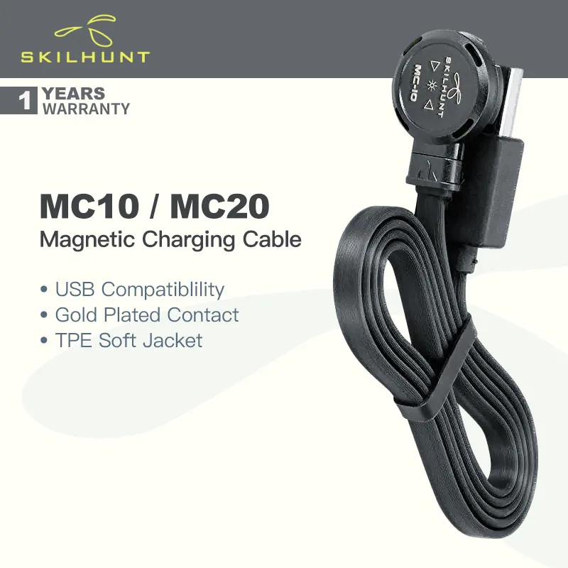 

Skilhunt MC10 / MC20 USB Magnetic Charging Cable, Gold Plated Contact, Suitable for Most Flashlights