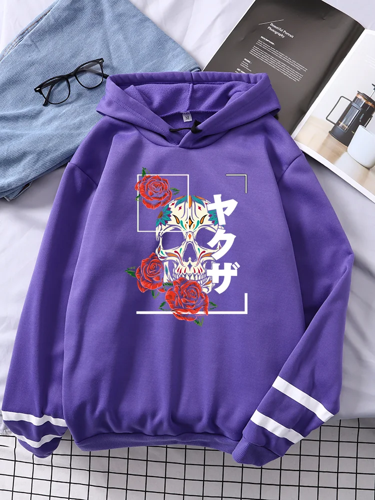 

Grunge Goth Aesthetic Japanese Flower Colorful Skull Print Woman Splicing Sweatshirt O-Neck Oversize Clothes Soft Female Hoodies