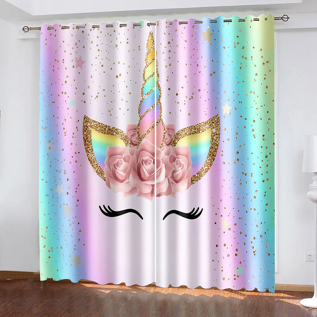 

Cortinas opacas de unicornio arcoíris Para dormitorio de niñas, Juego de 2 paneles, Cortinas de ventana Para Sala de estar,