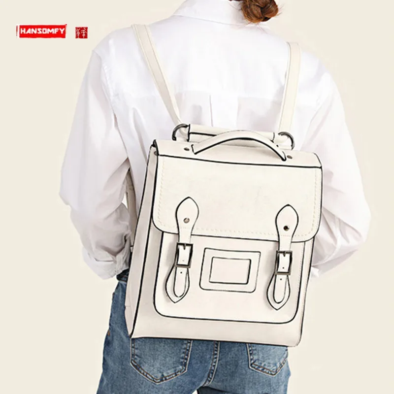 Backpack Female 2022 New Genuine Leather Ladies' Bags Fashion Oil Wax Cowhide Women's Backpack Schoolbag