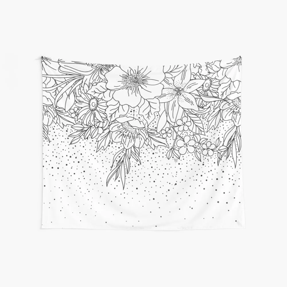 

Cute Black White Floral Doodles And Confetti Design Occult Fabric Hangings Decoration Tapestries
