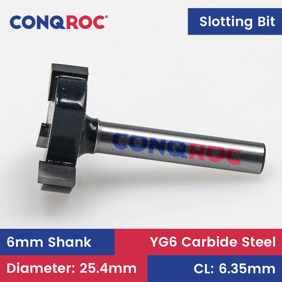 

6mm Shank 3-Wing Slotting and Undercut Router Bit Diameter-25.4mm Cutting Length-6.35mm Tungsten Carbide Wood Milling Cutter
