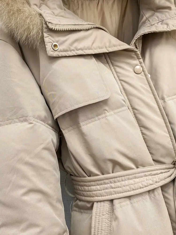 Women Long Down Jacket New Casual Style Fox Fur Collar White Duck Down Jackets Autumn Winter Coats And Parkas Female Outwear