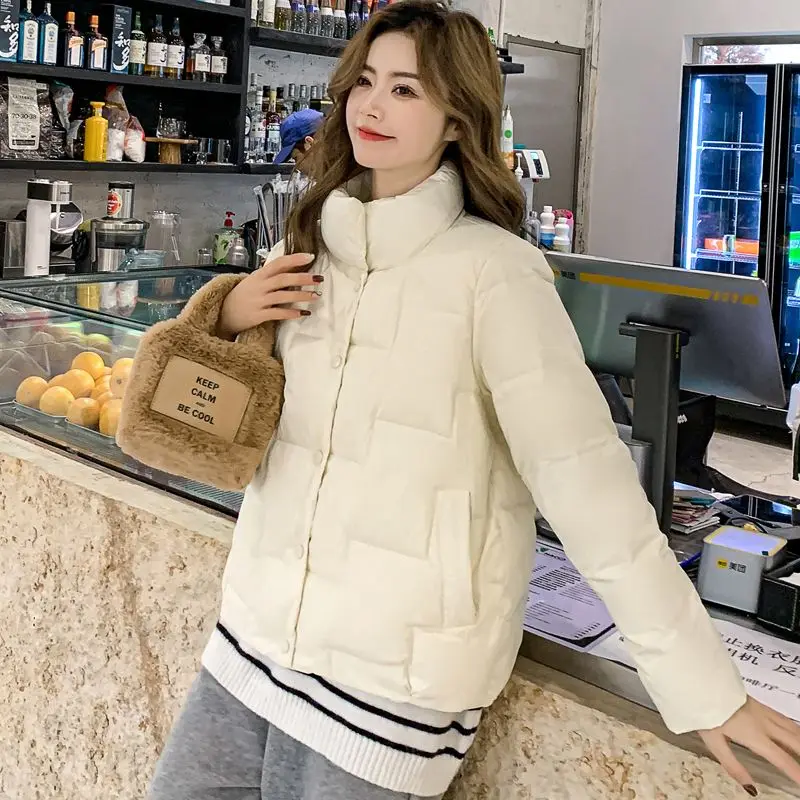 2023 Winter Down Coats Jacket Women Buttons Loose White Duck Down Coats Female Solid Thickening Warm Jackets Ladies Pockets M07