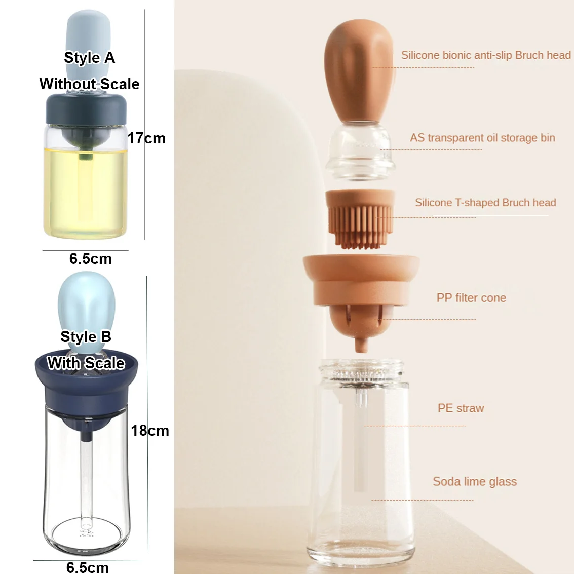 2 in 1 oil bottle with scales oil brush dispenser oil sprayer jars sauce spice cooking baking bbq seasoning kitchen gadget sets free global shipping