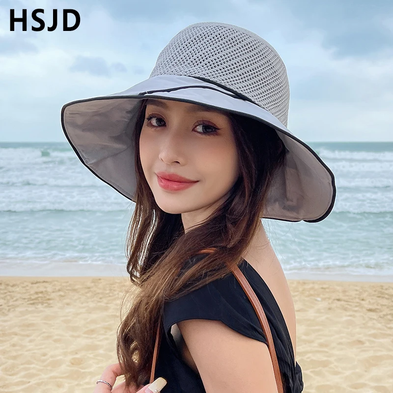 Шляпа женская с бантом и широкими полями складная Солнцезащитная пляжная шапка
