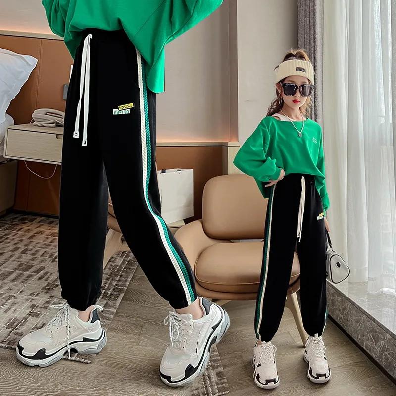 

Teen Girls Spring Autumn Sweatpants 2022 Child Side Striped Sport Casual Pants Kids Running Loose Trousers High Quality Clothes