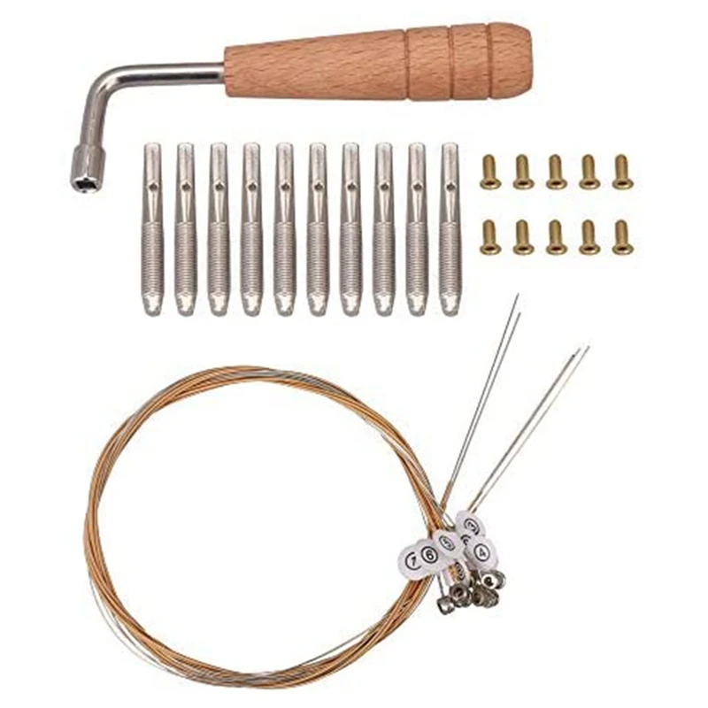 

10Pcs Tuning Pin Nails&10Pcs Rivets,With L-Shape Tuning Wrench,10 String Laiyaqin String For Lyre Harp String Instrument