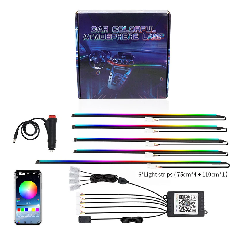 6/9 в 1 автомобильное окружающее освещение 75 см полноцветные светодиодные скрытые