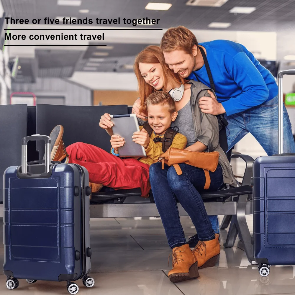 

AEDILYS 3 Piece Luggage Sets, ABS Hardside Suitcase Set, TSA Lock, Blue