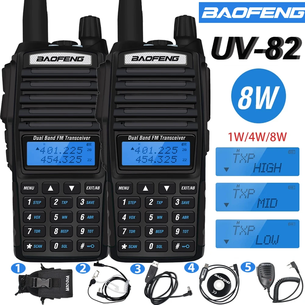 

2 шт., портативная рация Baofeng 8 Вт, два диапазона