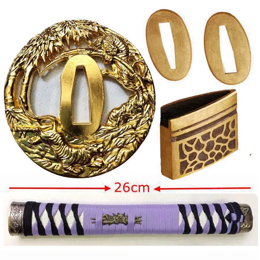 

Excellent A Set Handle Fittings Tsuka Gold Tiger Tsuba Menuki Fuchi Kashira Habaki Seppa For Japanese Sword Samurai Katana S18