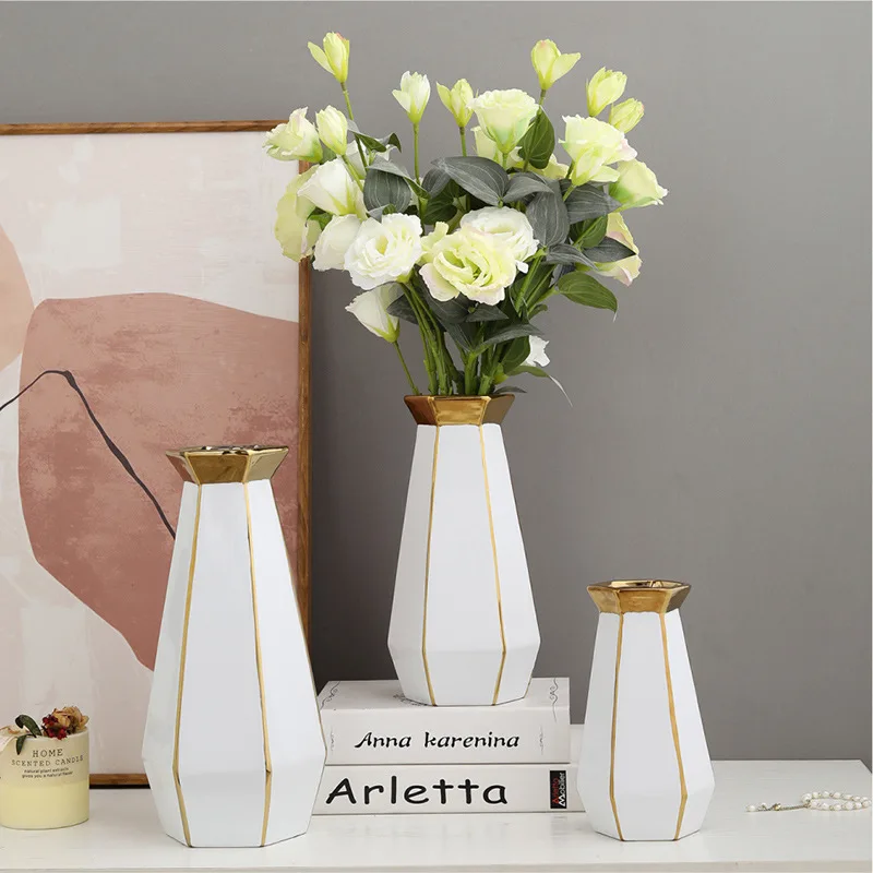 

European-style Ceramic Diamond Vase Gold-plated Flower Arrangement Hydroponic Container Living Room Flower Vase Wedding Ornament