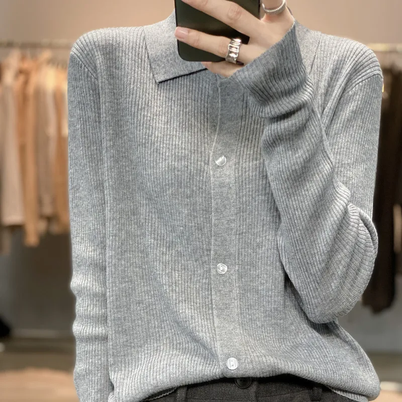 

Роскошный женский весенний кардиган из искусственной шерсти, корейский вязаный кардиган с лацканами, Модная приталенная рубашка на пугови...