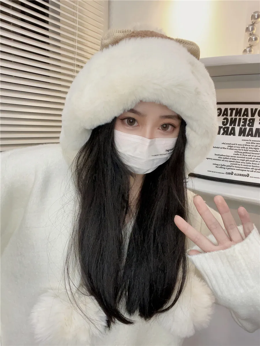 Зимняя универсальная плюшевая шапка Lei Feng с милыми ушками женская корейская на