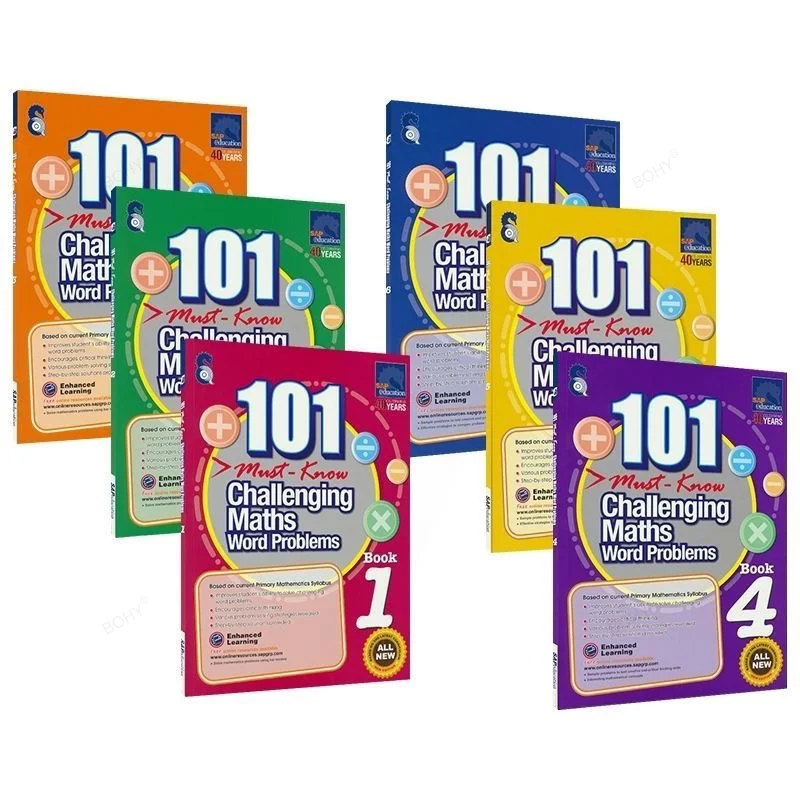 6 Books/Set 101 Challenging Maths Word Problems Books Singapore Primary School Grade 1-6 Math Practice Early Education Book