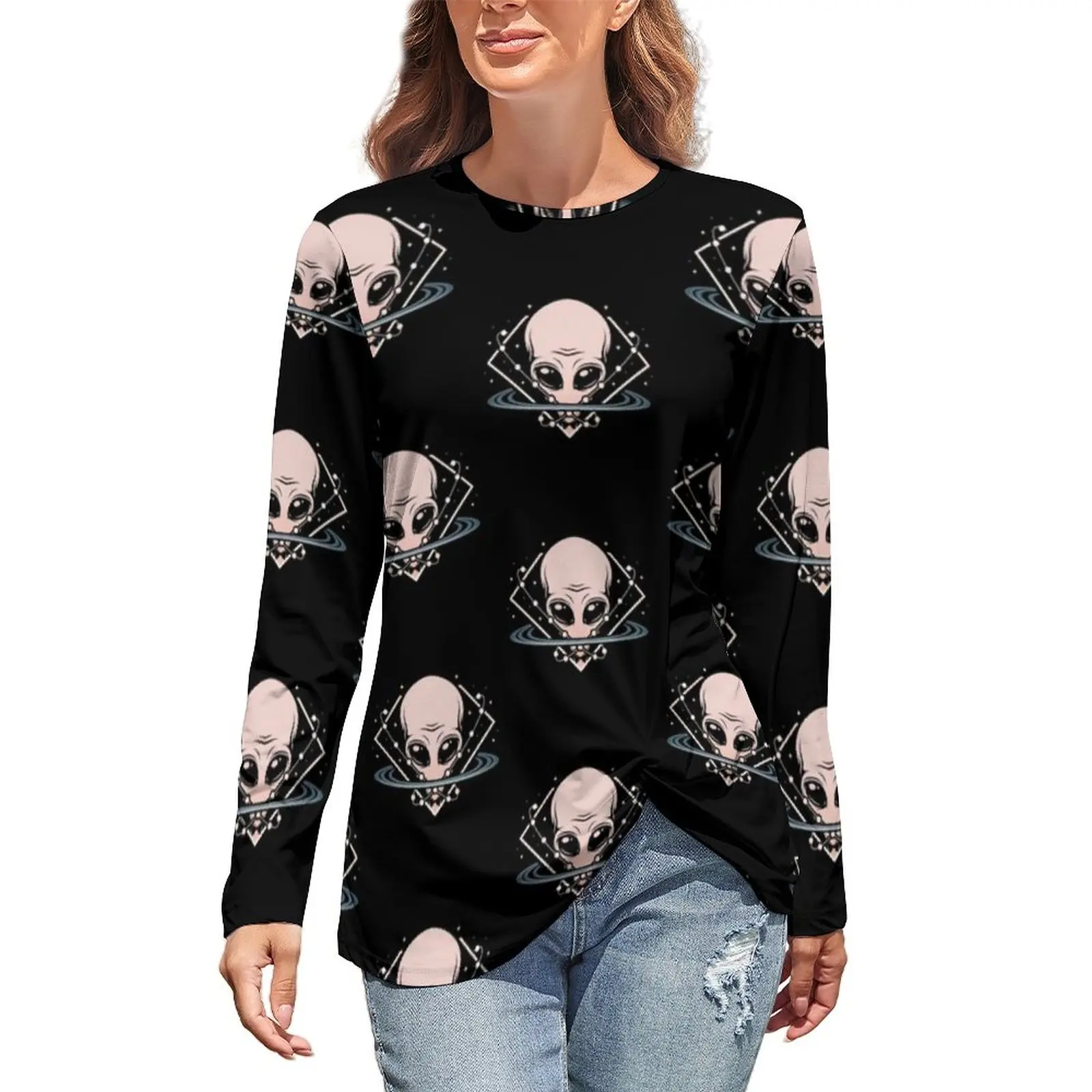 

Alien T Shirt Creepy Pullover Girl Chic Tee Shirt Office Printed Top Shirts