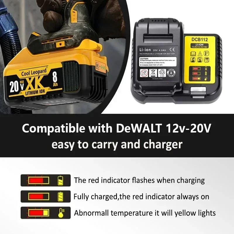 Фото Обновленная версия 2026 года: Литиевая батарея DEWALT 20V 6Ah 12Ah + зарядное устройство DCB1104 для замены инструментов DCB115 DCB118 №4