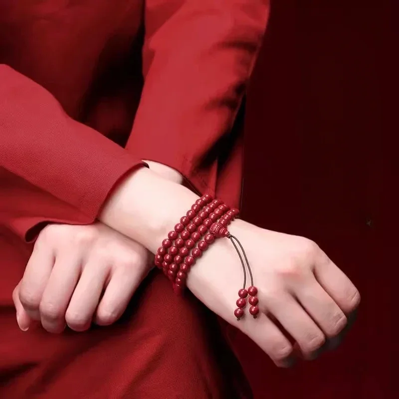 Натуральная киноварь 108 буддийские бусины фиолетовый золотой песок унисекс