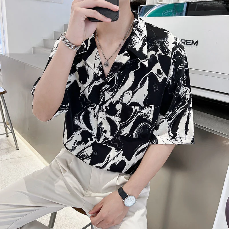 

2022 летние мужские повседневные свободные Цветные Гавайские рубашки с коротким рукавом красивые модные высококачественные рубашки с рисунком