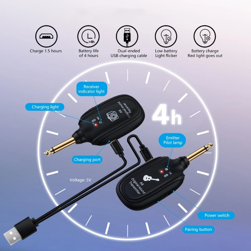 Беспроводные гитарные системы Гитарный бас-передатчик Приемник Аккумуляторная