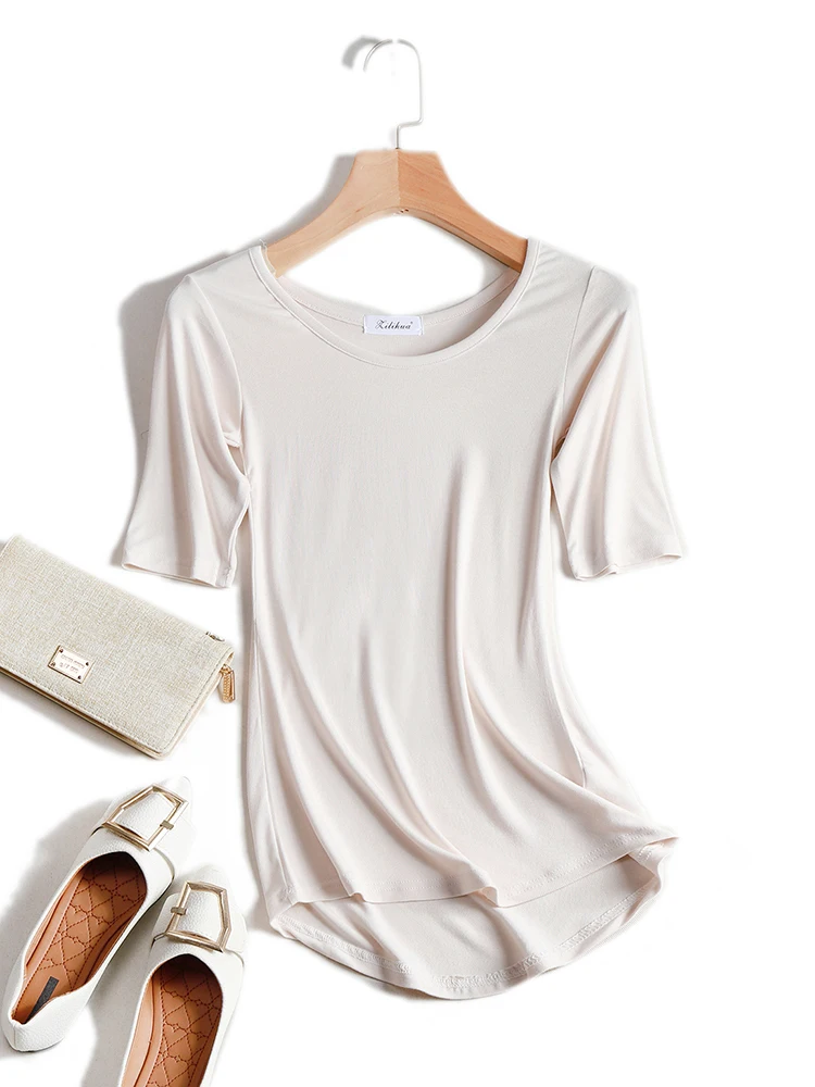 

2022 Summer Thin Top See Through Modal Cotton T Shirt Casual Tee Shirt Women Slim High Quality Plain Sexy Tops Fashion Clothes