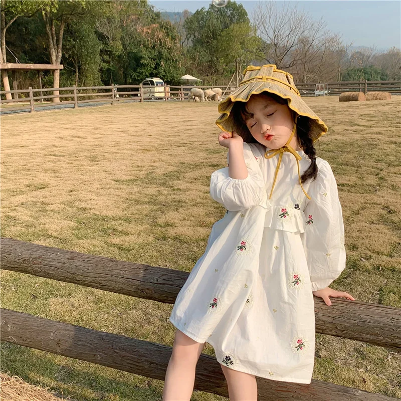 

Новинка Весна 2022, платье с цветочной вышивкой для маленьких девочек, детское платье принцессы с оборками, модная детская хлопковая одежда, #...