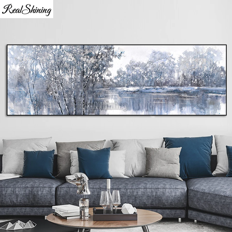 

Large 5D DIY Diamond Painting Abstract Snow Trees River landscape Cross Stitch Full Square/Round Mosaic Embroidery Sale T1670