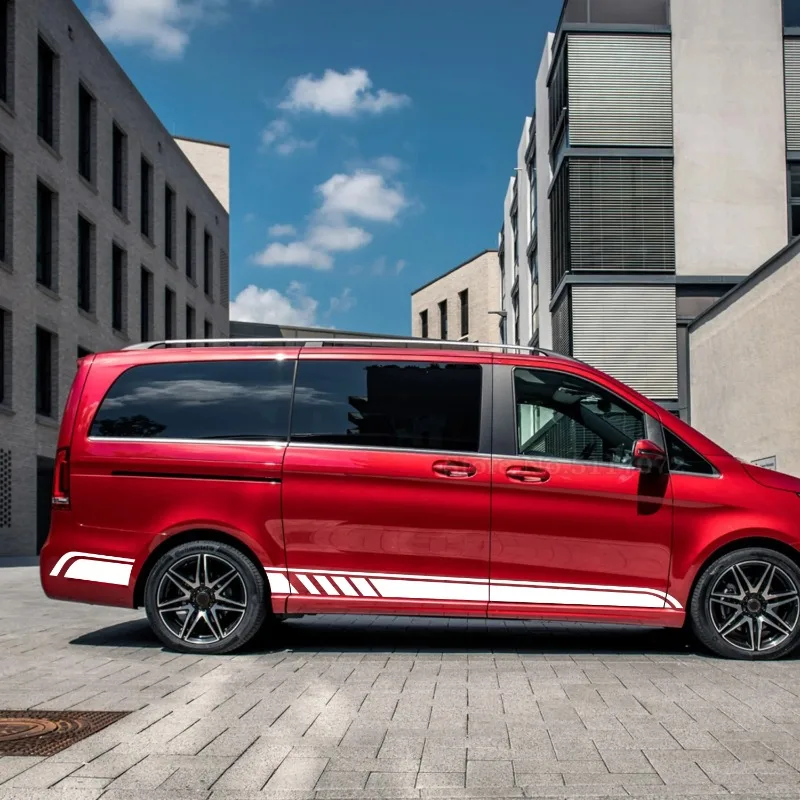 Фото Для Mercedes-Benz V-Class W447 Vito Viano 2014-наст. время, AMG, 3 шт., наклейки на капот, боковые полосы, наклейки на пороги №1