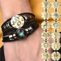 bracelets jewelry braided bangle 12 constellation leather braided luminous 2pcsset