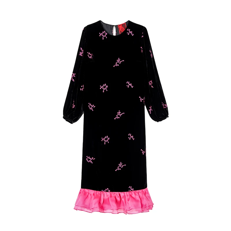 Женское бархатное платье миди AIMEILI новое модное с цветочной вышивкой и круглым