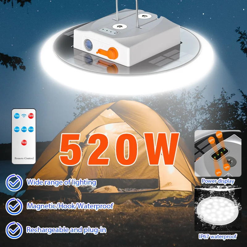 

15600mah Portable High Power Rechargeable LED Magnet Flashlight Camping Lantern Usb Or Solar Charging Fishing Outdoor Work LEDs
