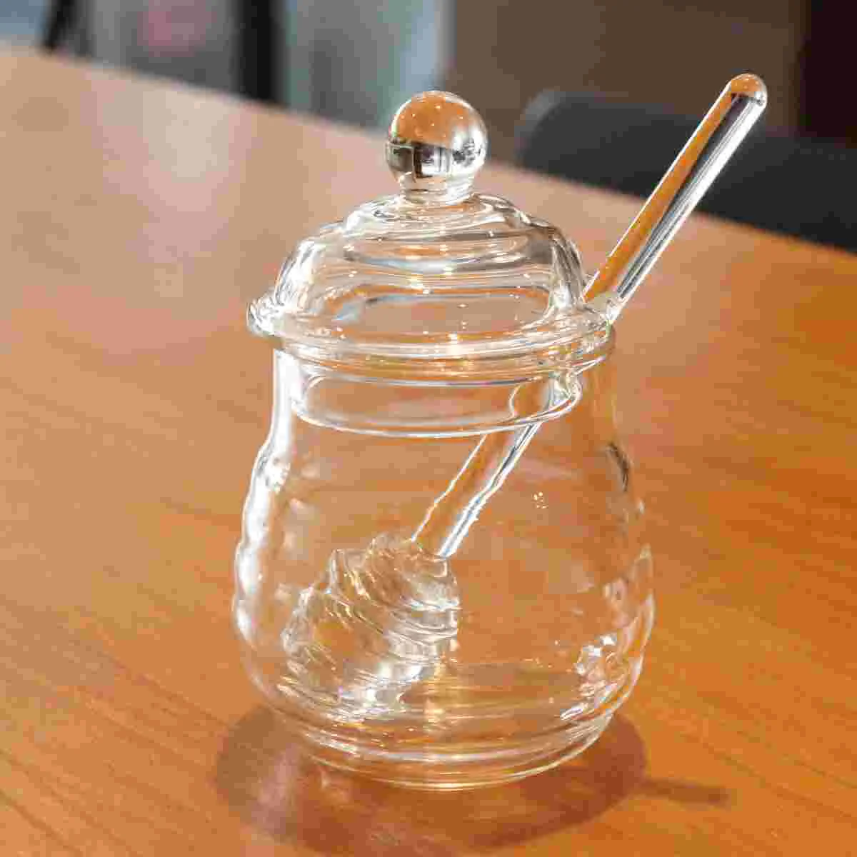 

250ml Honey Jar Glass Sealed Pot Clear Honey Syrup Jam Storage Bottle Kitchen Container with Wooden Lid Stirring Rod Dipper