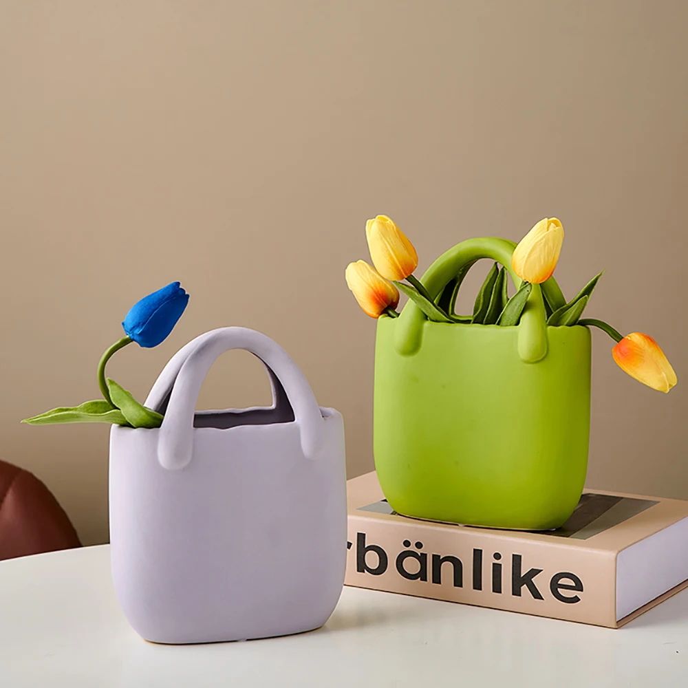 

Creative Ceramic Handbag Bag Vase Living Room Decoration Simple Dried Flower Arrangement Vases Table Decor Nodic Home Decor