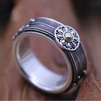 vintage handmade carve relief lotus flower rings for men and womens opening adjustable engagement wedding ring unisex jewelry