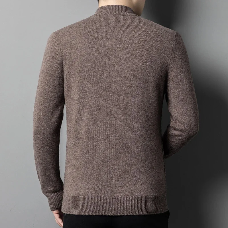 Мужской шерстяной свободный свитер кардиган на молнии средней высоты из 100%