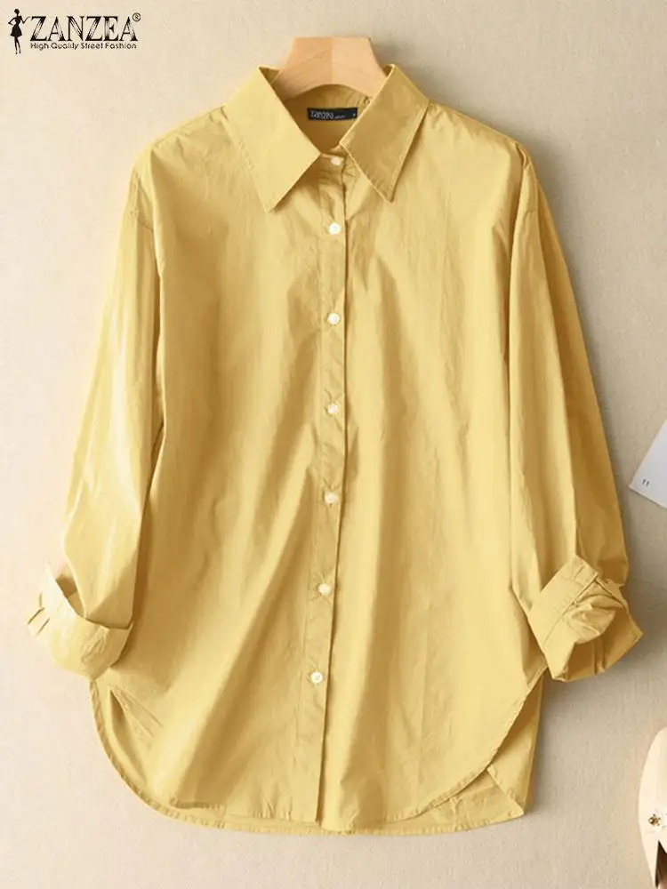 

ZANZEA Stylish Women Long Sleeve Shirt Autumn Elegant Lapel Neck Office Lady Blouse Casual Solid Button Down Blusas Oversize Top