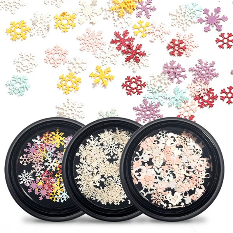 

1 Box Christmas Gold Glitter Nail Art Snowflake Flakes Slice Sequins Exquisite Mixed Decals DIY 3D Manicure Decorations