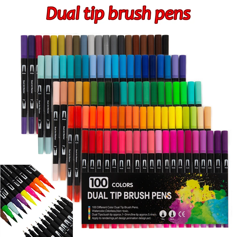 

12/36/72/120 Colors Double Tip Brush Head Coloured Pen Colorfu Marker Manga Student Drawing Graffiti School Supplies Accessories