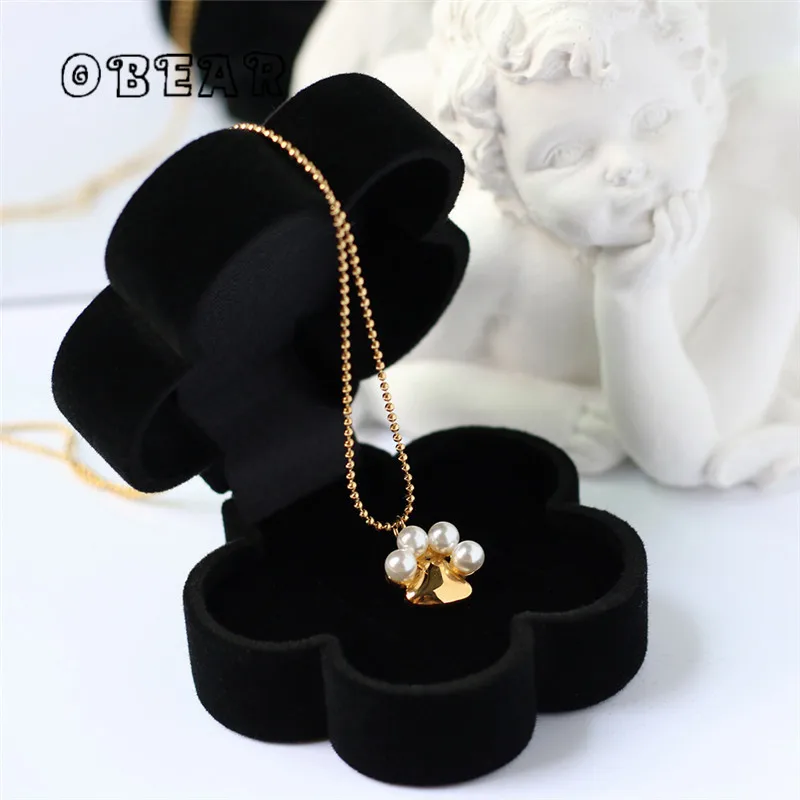 

Stainless Steel 18K Gold Plated Cute Pet Cute Animal Cat Claw Pearl , Ball Chain Necklace Women Fashion Versatile Party Jewelry
