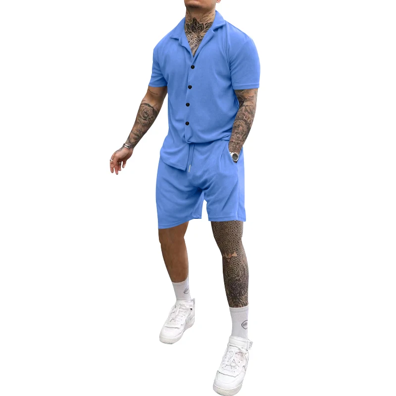Fashion Mens Tracksuit 2 Piece Set Summer Short Sleeve Shirt Tops Shorts Suit Short T Shirt Casual Male Sportswear Set