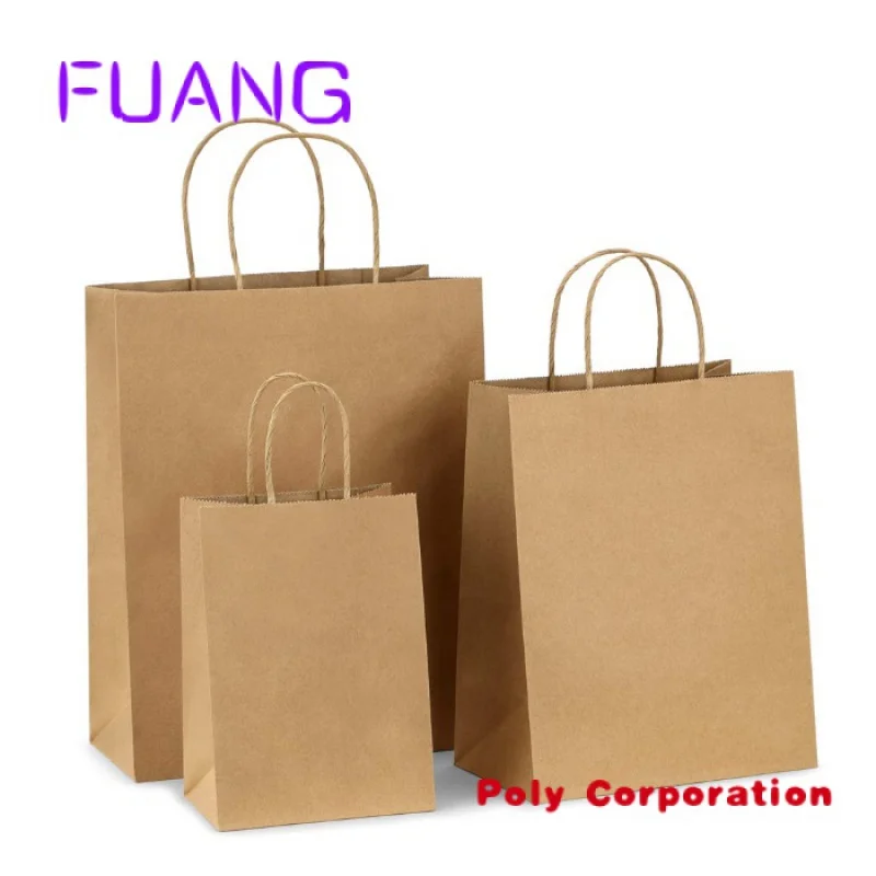 Custom Eco friendly Kraft Paper Bag Disposable Kraft Paper Take Away Food Packing Bag with Handle