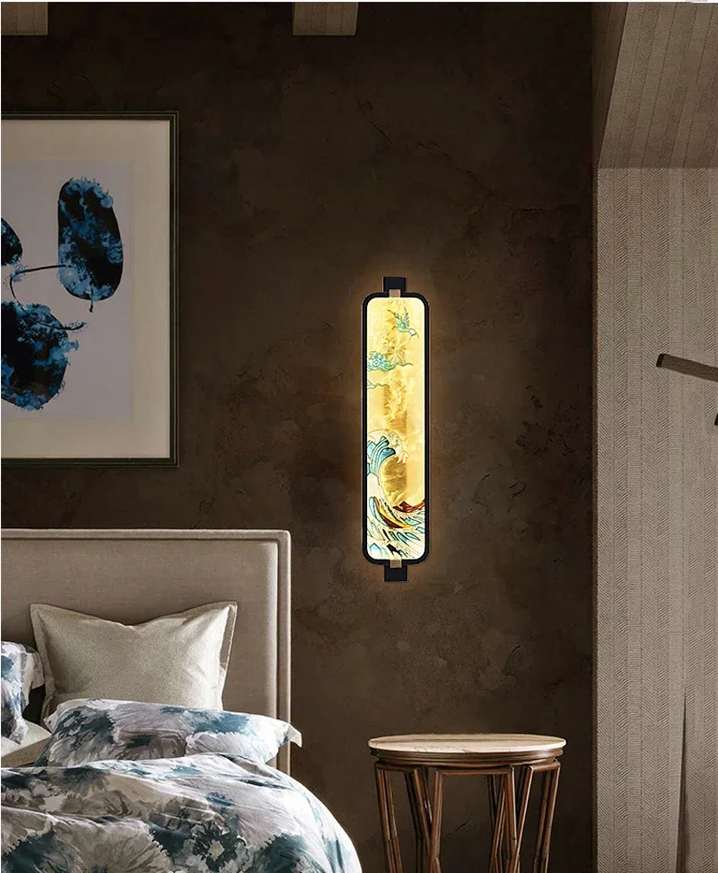 Китайская прямоугольная цветная настенная лампа для гостиницы гостиной фон