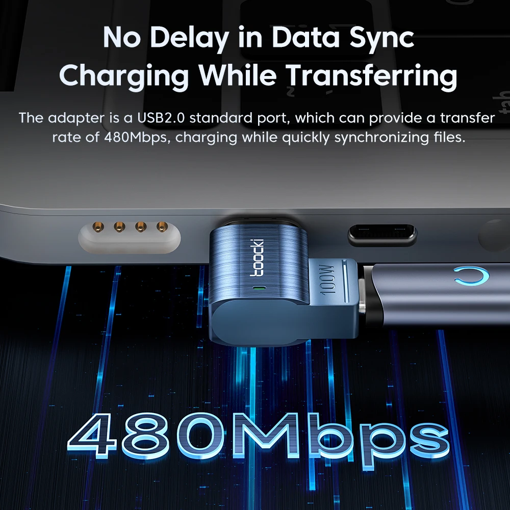 Фото Магнитный OTG адаптер Toocki с USB Type C на Type C 100 Вт, магнитный преобразователь для быстрой зарядки для iPhone, Xiaomi, Oneplus, Macbook, ноутбука №2