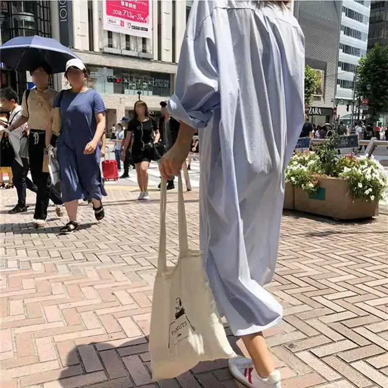 Летнее платье-рубашка свободного кроя с длинным рукавом повседневное удобное