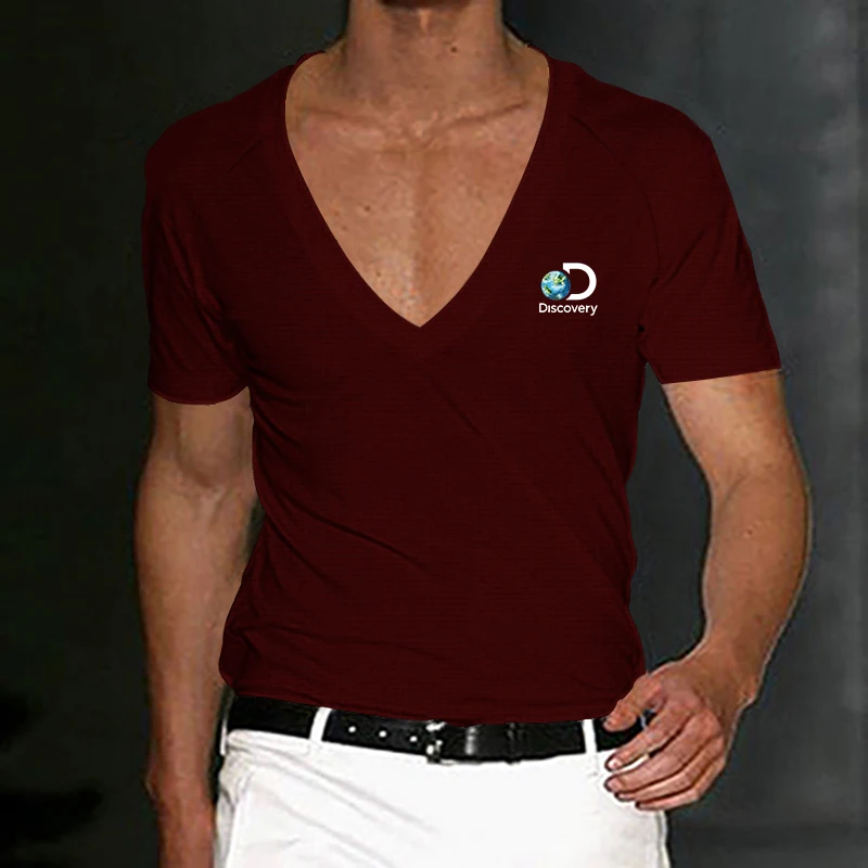 

Summer Men's Casual Fashion Slim V-neck Short-sleeved Fitness T-shirt High-quality Men's Street T-shirt Harajuku