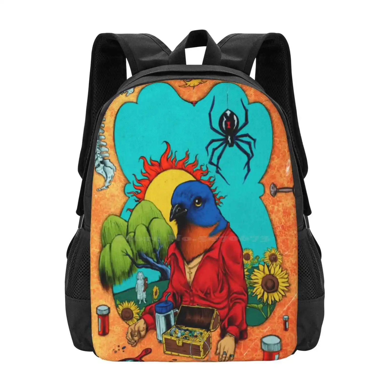 

Bluebird Of Happiness New Arrivals Unisex Bags Student Bag Backpack Bird Sunflowers Weeping Willow Spine Jewelry Medicine